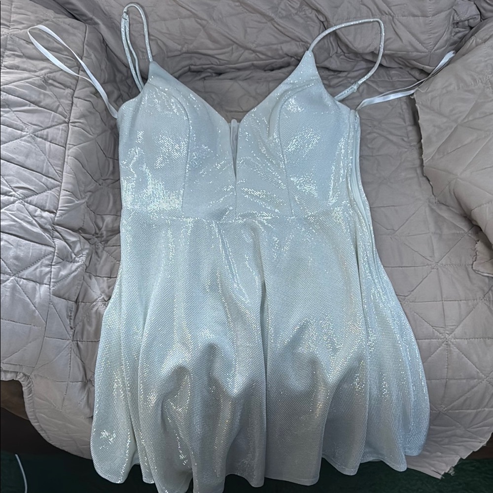 Shimmering White Spaghetti Strap Dress